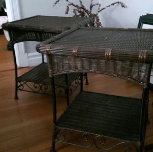 Wicker and Iron side tables